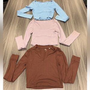 PACSUN Bundle Lot Long Sleeve Crop Tops Size Small Brown Lavender Blue